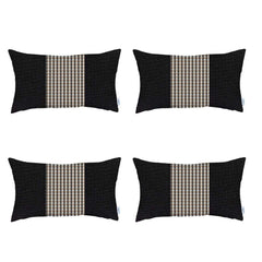 Set Of 4 Tan And Black Center Lumbar Pillow Covers - Homeroots