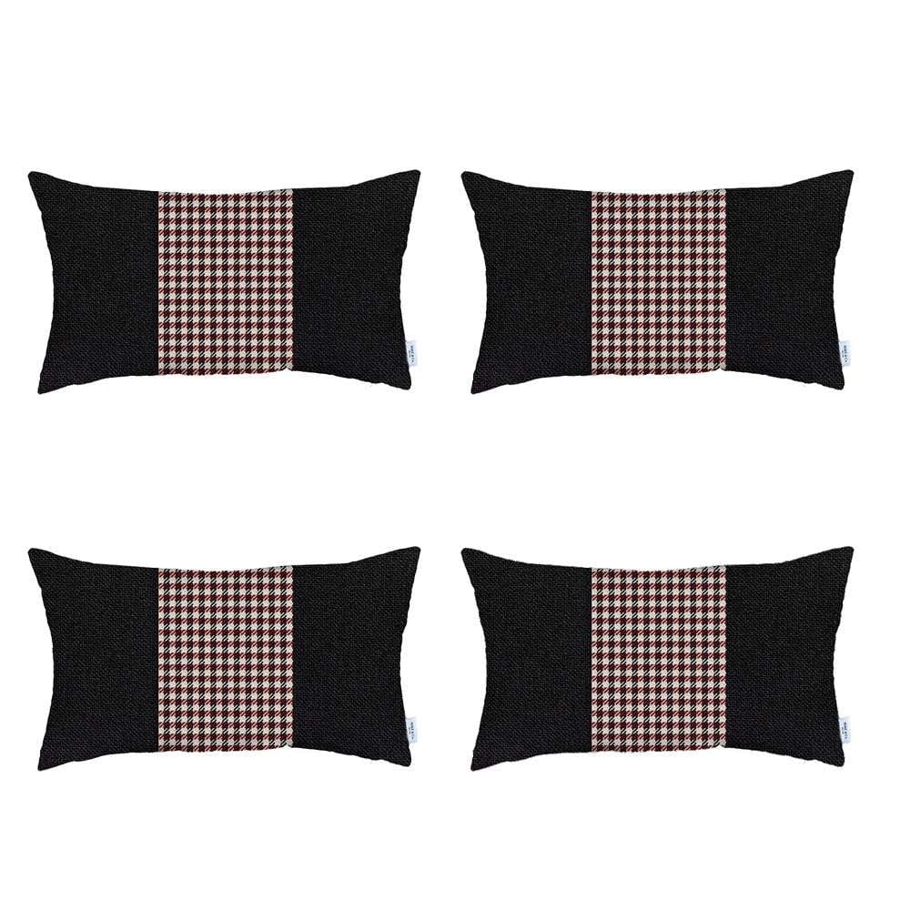 Set Of 4 Red And Black Center Lumbar Pillow Covers - Homeroots