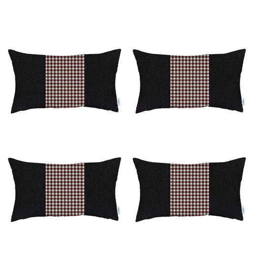 Set Of 4 Red And Black Center Lumbar Pillow Covers - Homeroots