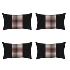 Set Of 4 Red And Black Center Lumbar Pillow Covers - Homeroots