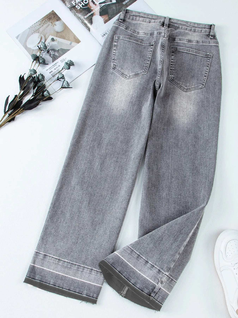 High Waist Wide Leg Washed Jeans - Trendsi - Flyclothing LLC