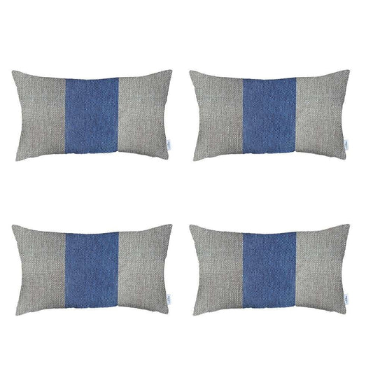 Set Of 4 White And Blue Lumbar Pillow Covers - Homeroots