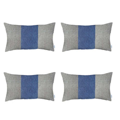 Set Of 4 White And Blue Lumbar Pillow Covers - Homeroots