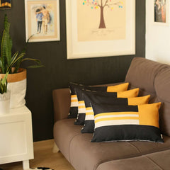 Set Of 4 Yellow And Black Lumbar Pillow Covers - Homeroots