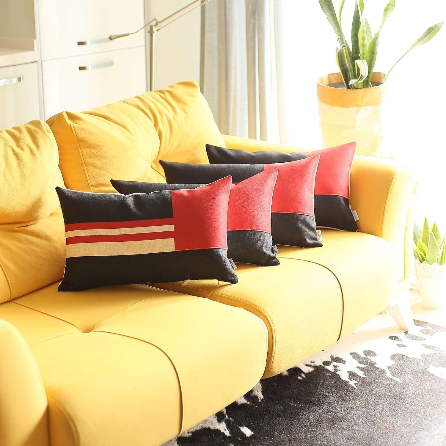 Set Of 4 Red And Black Lumbar Pillow Covers - Homeroots