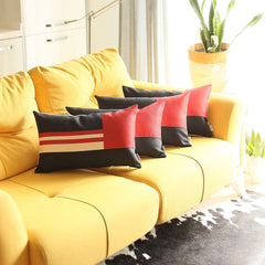 Set Of 4 Red And Black Lumbar Pillow Covers - Homeroots