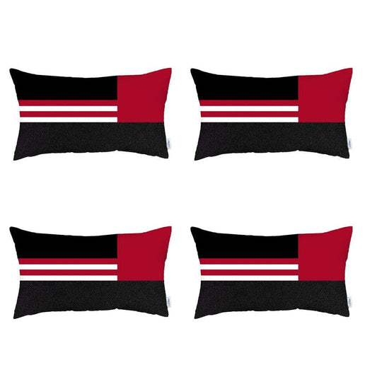 Set Of 4 Red And Black Lumbar Pillow Covers - Homeroots
