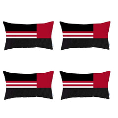 Set Of 4 Red And Black Lumbar Pillow Covers - Homeroots