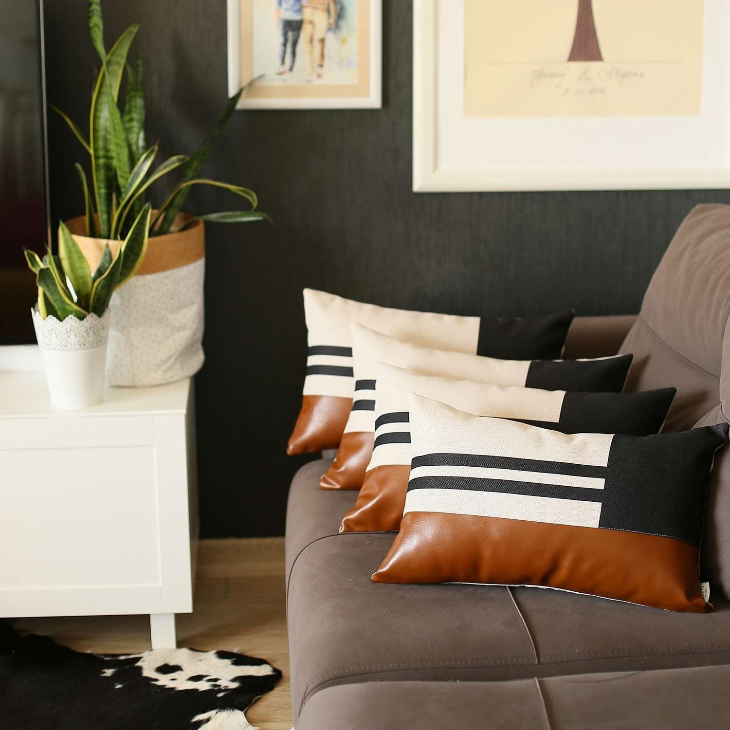 Set Of 4 Brown And Black Lumbar Pillow Covers - Homeroots
