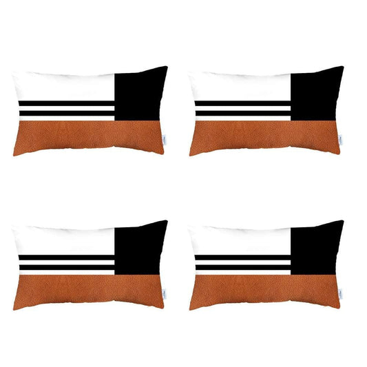 Set Of 4 Brown And Black Lumbar Pillow Covers - Homeroots