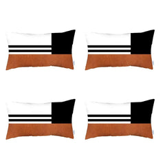 Set Of 4 Brown And Black Lumbar Pillow Covers - Homeroots