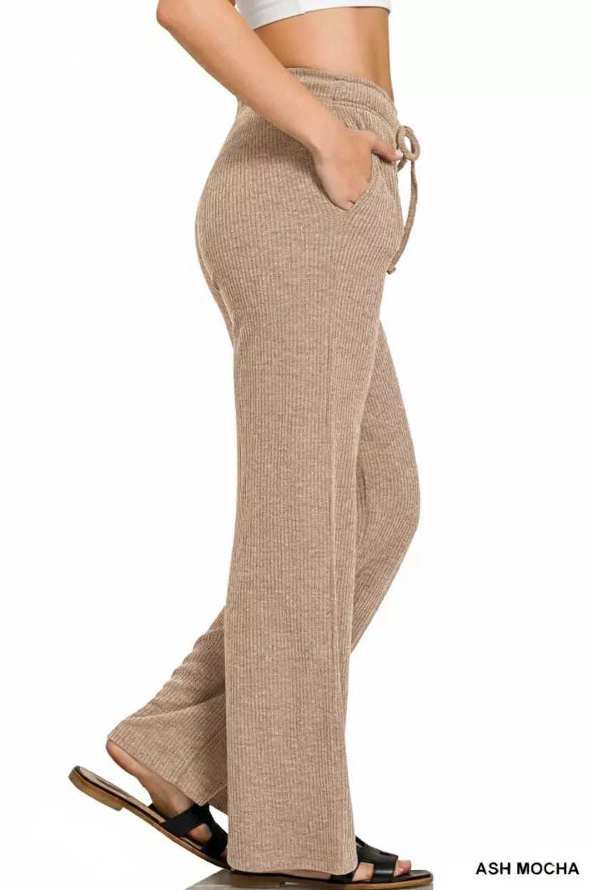 Zenana Ribbed Drawstring Lounge Pants - Trendsi - Flyclothing LLC