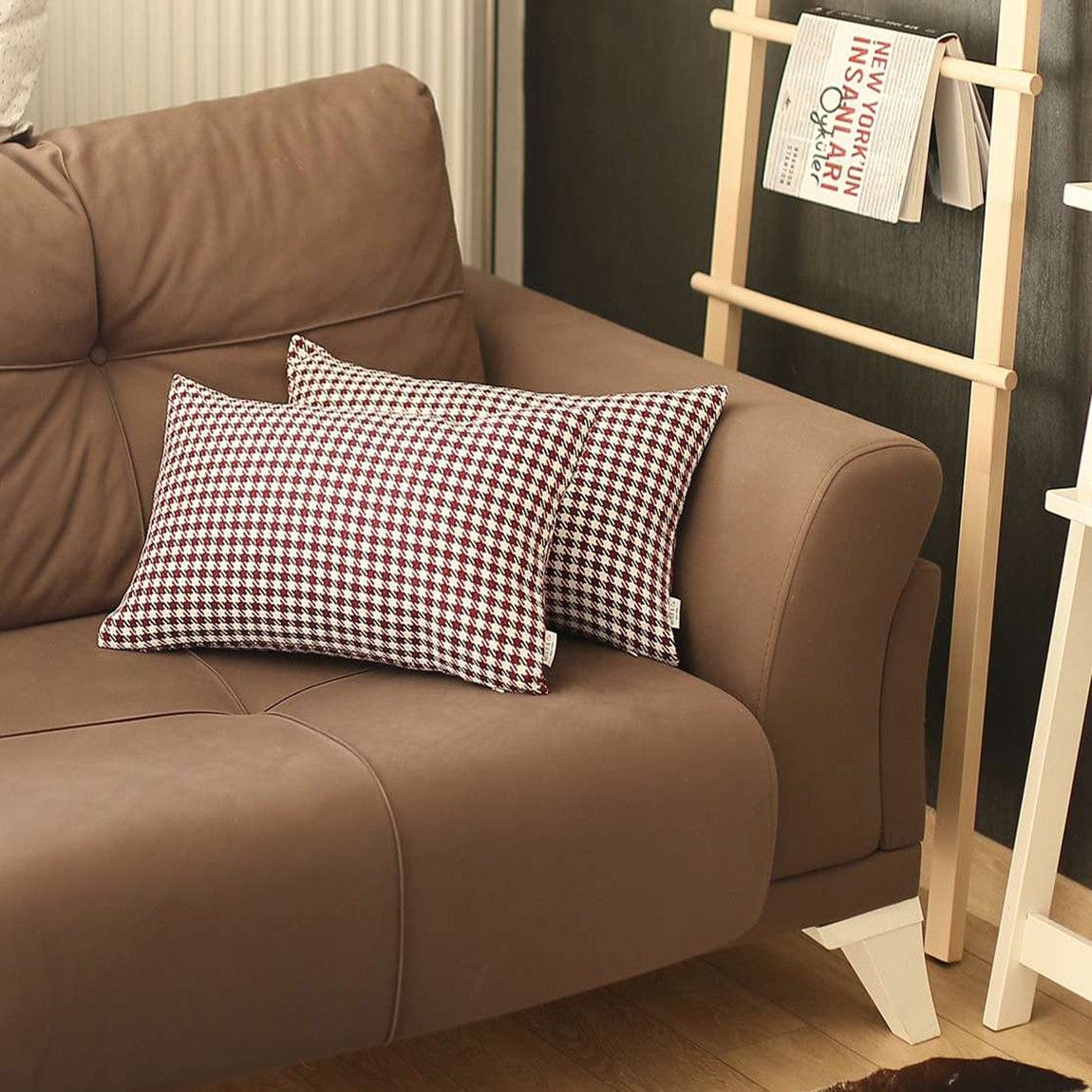 Set Of 2 Red Houndstooth Lumbar Pillow Covers - Homeroots