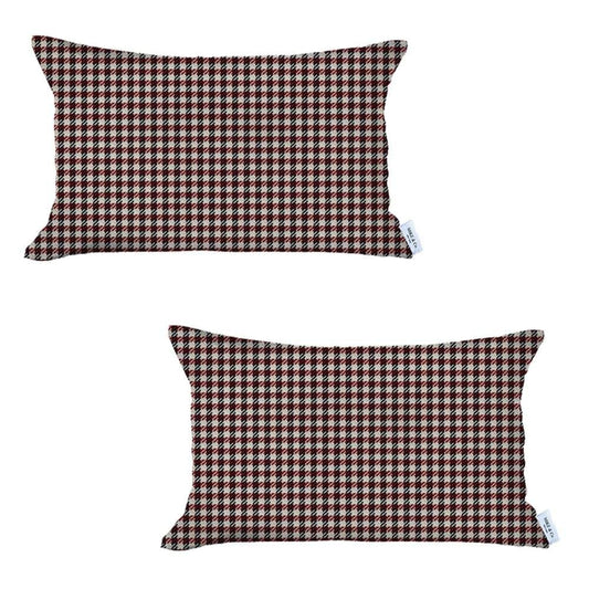 Set Of 2 Red Houndstooth Lumbar Pillow Covers - Homeroots