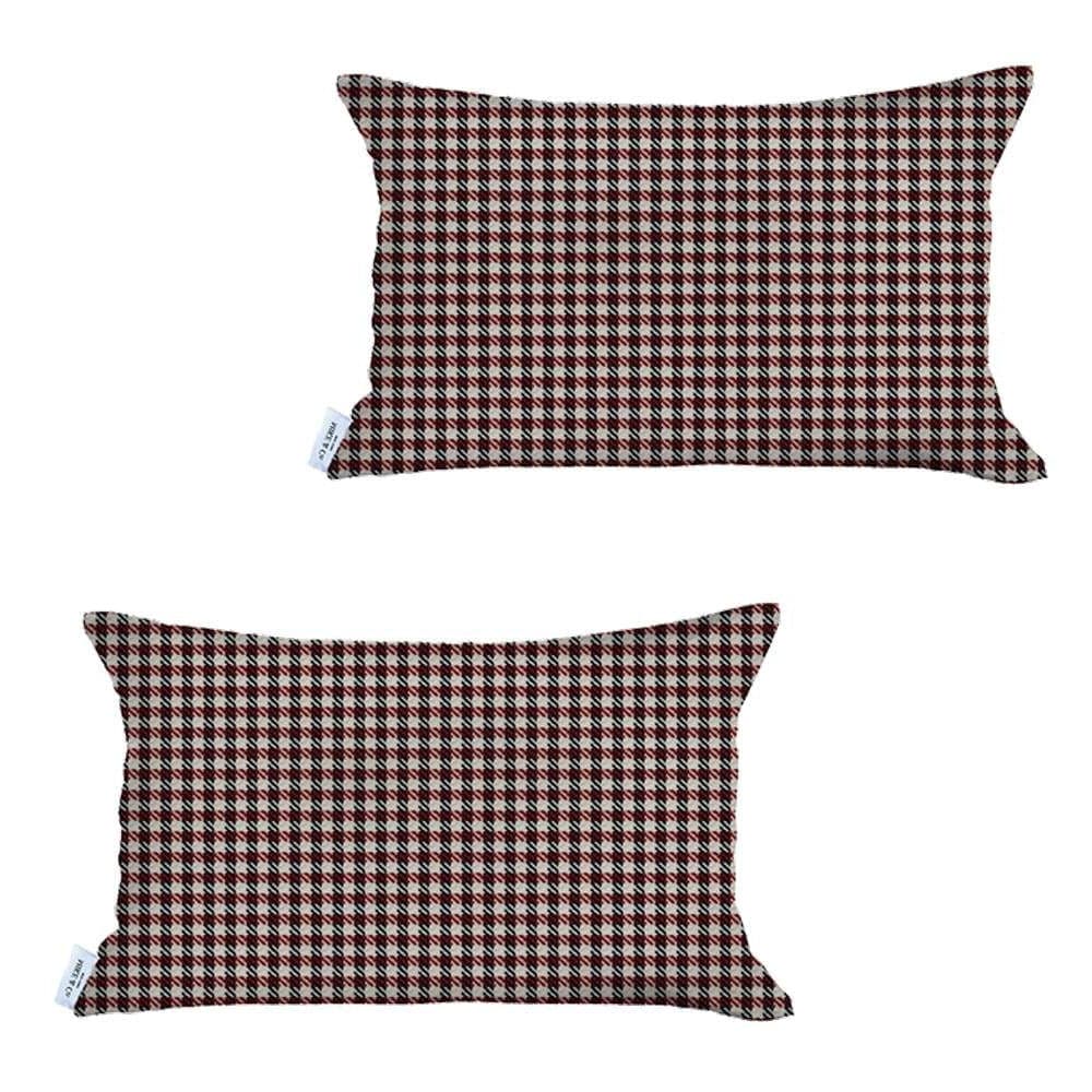 Set Of 2 Red Houndstooth Lumbar Pillow Covers - Homeroots