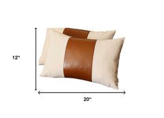 Set of Two 12" X 20" Ivory and Brown Throw Pillow Cover - Homeroots