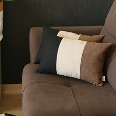 Set Of 2 Brown Segmented Lumbar Pillow Covers - Homeroots