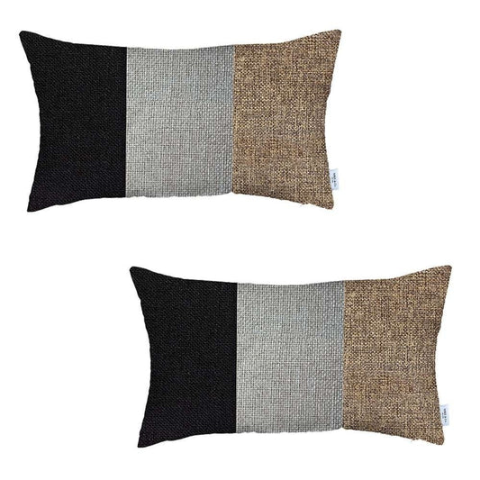 Set Of 2 Brown Segmented Lumbar Pillow Covers - Homeroots
