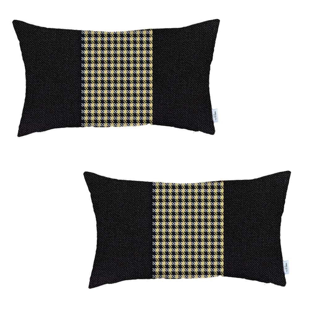 Set Of 2 Yellow Mid Houndstooth Lumbar Pillow Covers - Homeroots