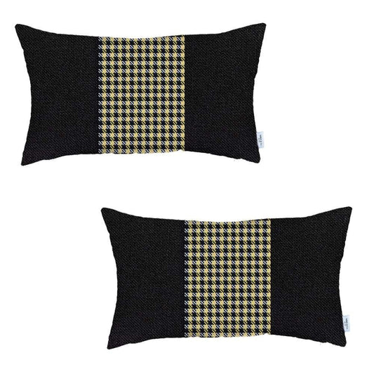 Set Of 2 Yellow Mid Houndstooth Lumbar Pillow Covers - Homeroots