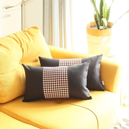 Set Of 2 Red Mid Houndstooth Lumbar Pillow Covers - Homeroots