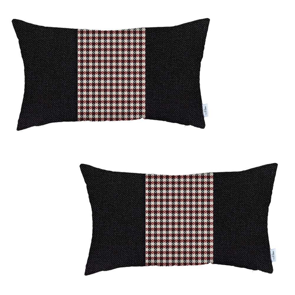 Set Of 2 Red Mid Houndstooth Lumbar Pillow Covers - Homeroots