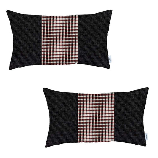 Set Of 2 Red Mid Houndstooth Lumbar Pillow Covers - Homeroots