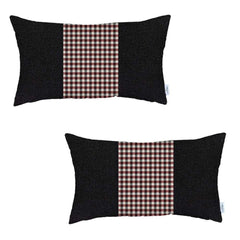Set Of 2 Red Mid Houndstooth Lumbar Pillow Covers - Homeroots
