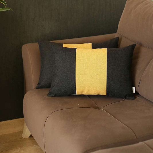 Set Of 2 Black And Yellow Lumbar Pillow Covers - Homeroots