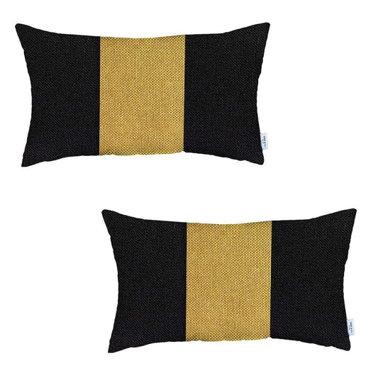 Set Of 2 Black And Yellow Lumbar Pillow Covers - Homeroots