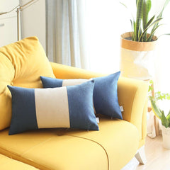 Set Of 2 Blue And Ivory Lumbar Pillow Covers - Homeroots