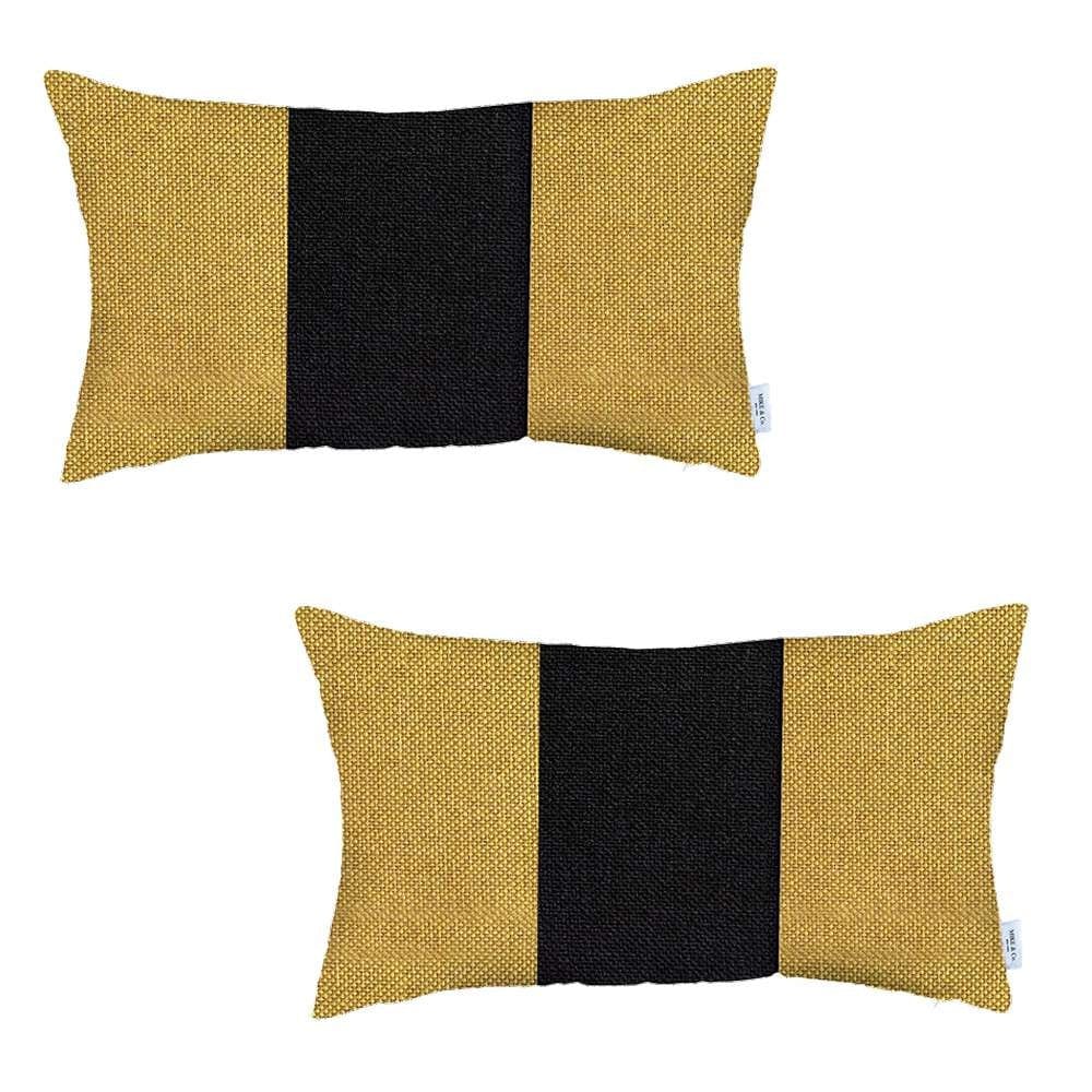 Set Of 2 Yellow And Black Lumbar Pillow Covers - Homeroots