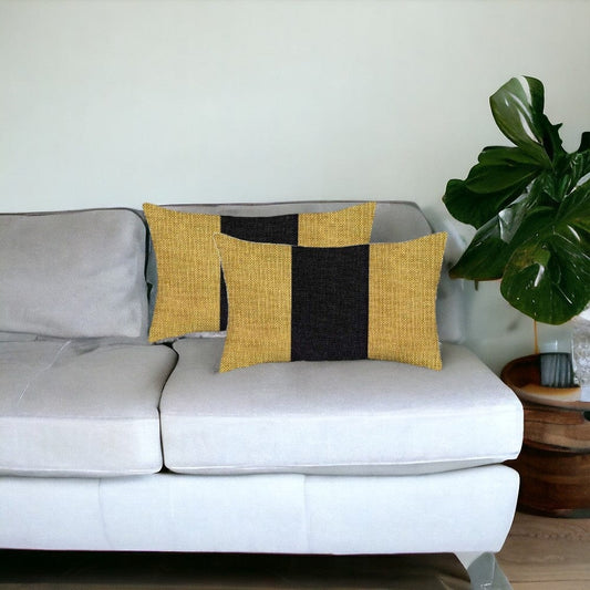 Set Of 2 Yellow And Black Lumbar Pillow Covers - Homeroots