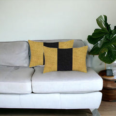 Set Of 2 Yellow And Black Lumbar Pillow Covers - Homeroots