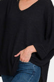 Zenana Full Size Waffle Knit V-Neck Long Sleeve Slit Top - Trendsi - Flyclothing LLC