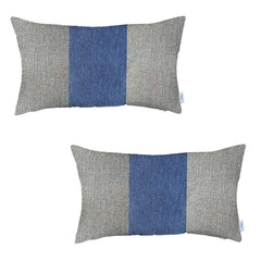 Set Of 2 Ivory And Blue Lumbar Pillow Covers - Homeroots