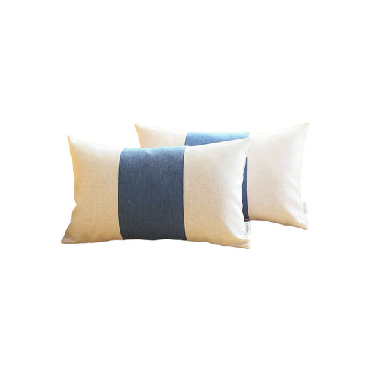 Set Of 2 Ivory And Blue Lumbar Pillow Covers - Homeroots