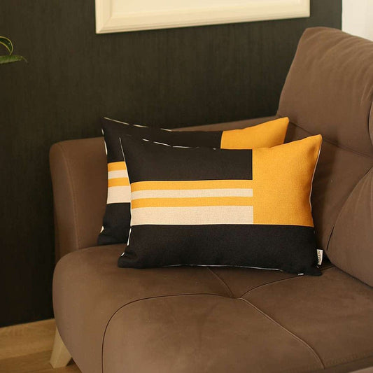 Set Of 2 Yellow Geometric Lumbar Pillow Covers - Homeroots