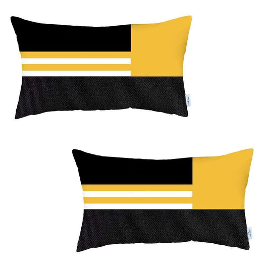 Set Of 2 Yellow Geometric Lumbar Pillow Covers - Homeroots