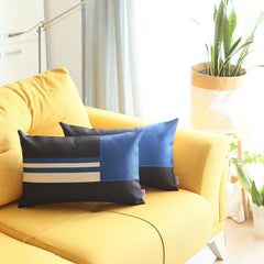 Set Of 2 Blue Geometric Lumbar Pillow Covers - Homeroots