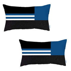 Set Of 2 Blue Geometric Lumbar Pillow Covers
