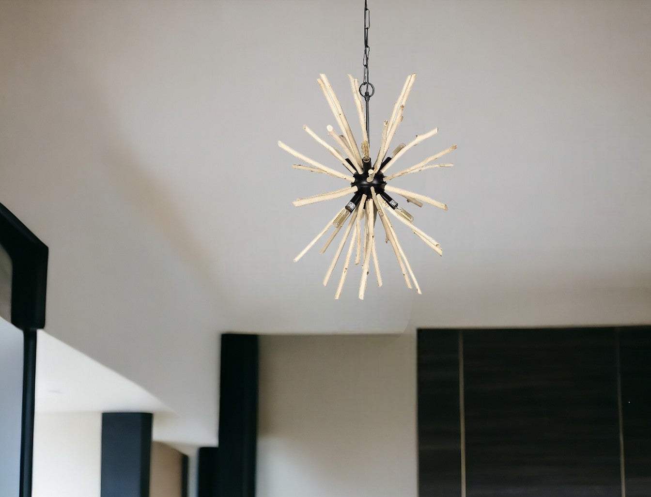 Wood And Metal Starburst Six Bulb Hanging Light - Homeroots - Flyclothing LLC