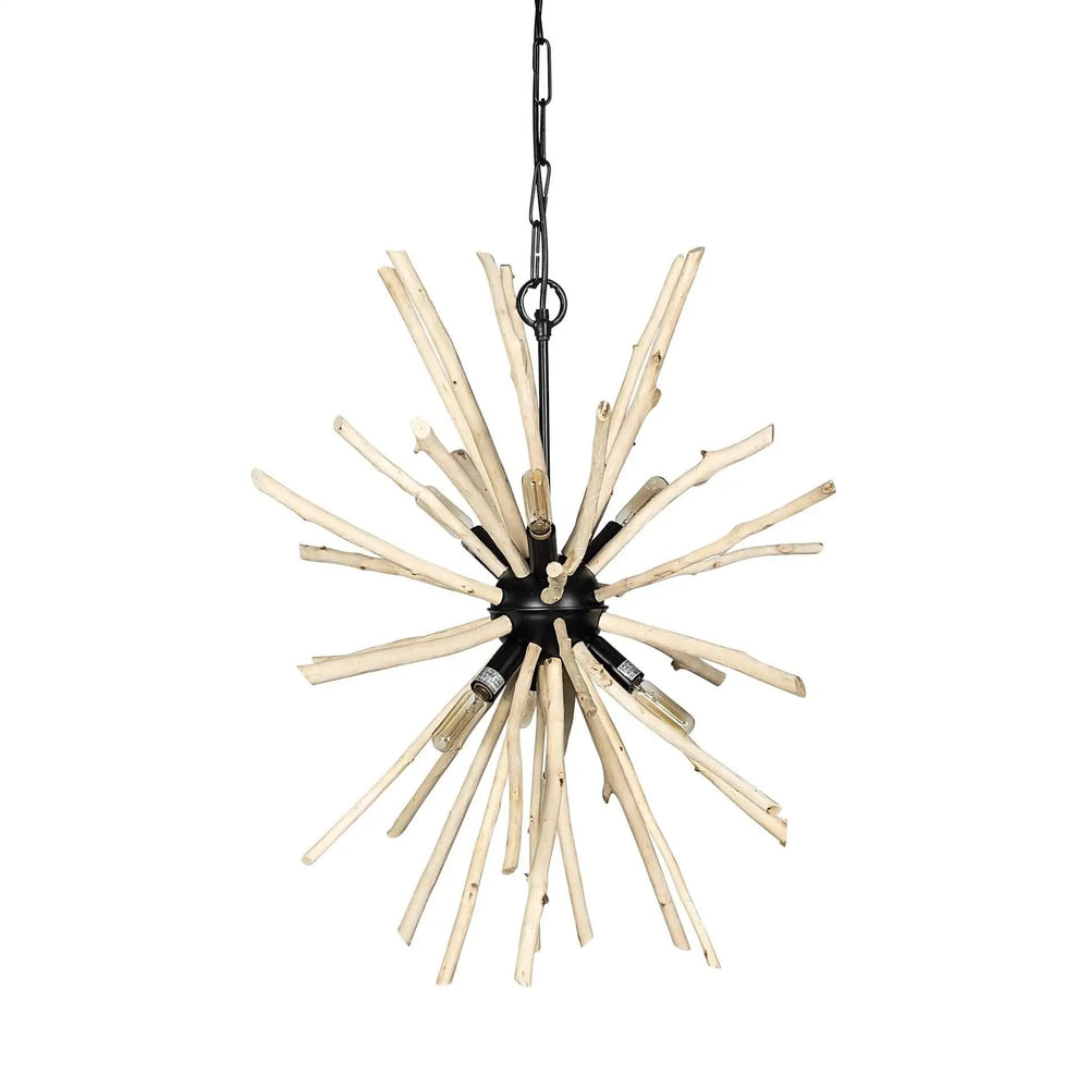 Wood And Metal Starburst Six Bulb Hanging Light - Homeroots