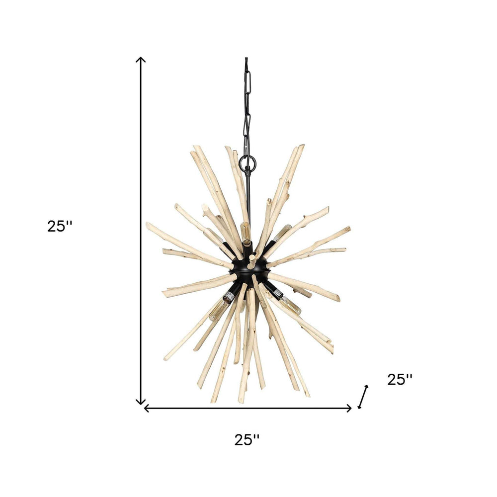 Wood And Metal Starburst Six Bulb Hanging Light - Homeroots - Flyclothing LLC
