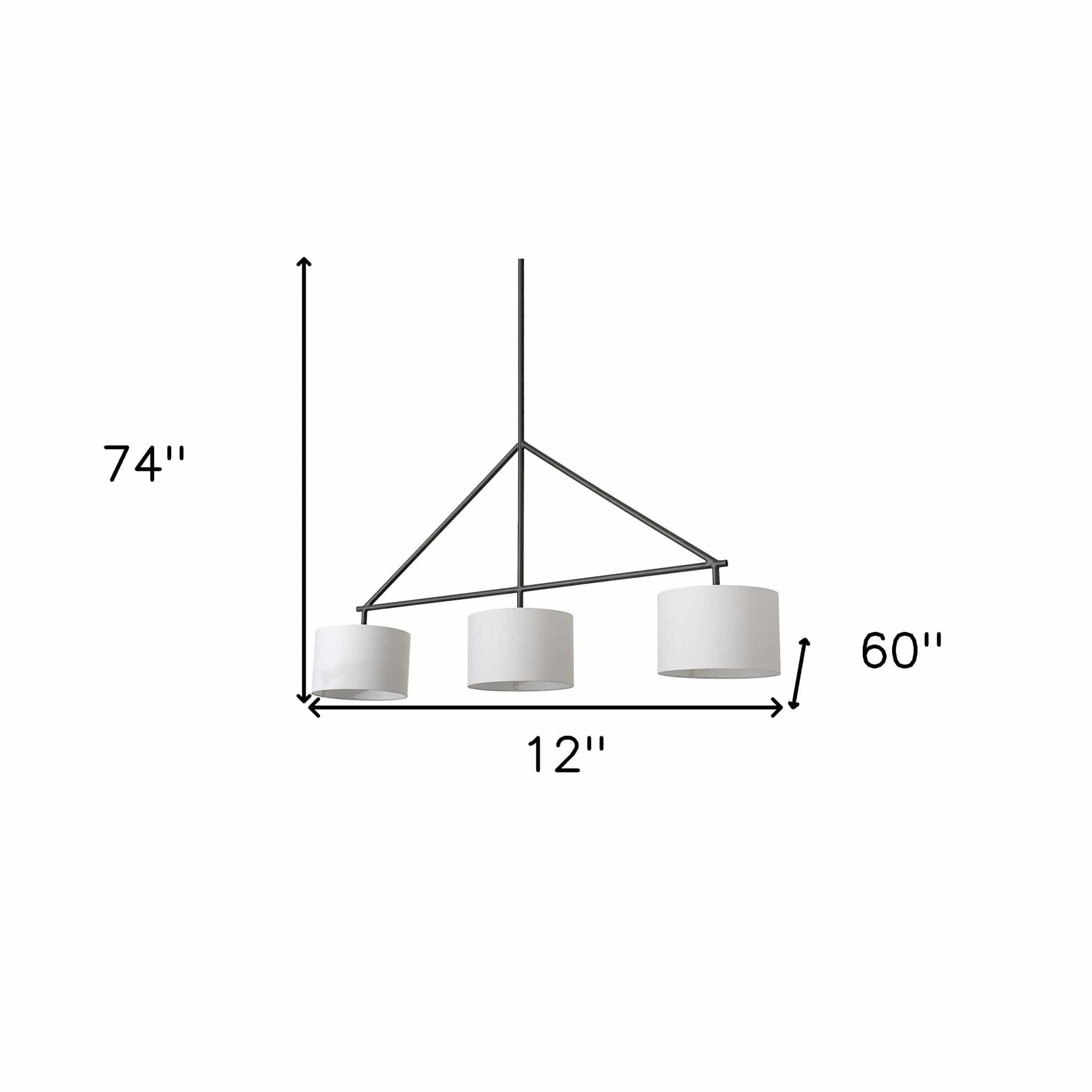 Metal Framed White Shade Three Bulb Hanging Light - Homeroots