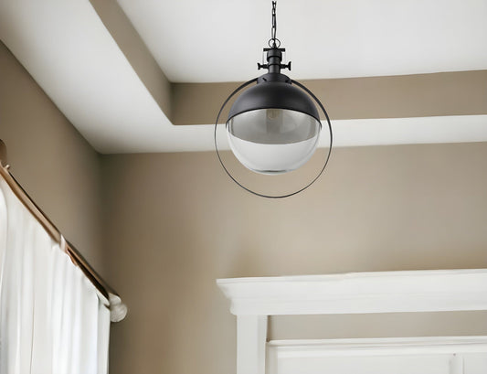Black Metal Sphere Pendant Hanging Light - Homeroots