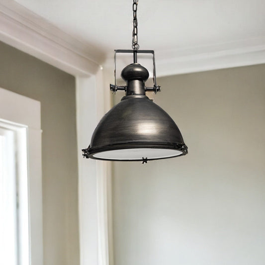 Industrial Gray Metal Hanging Pendant Light - Homeroots