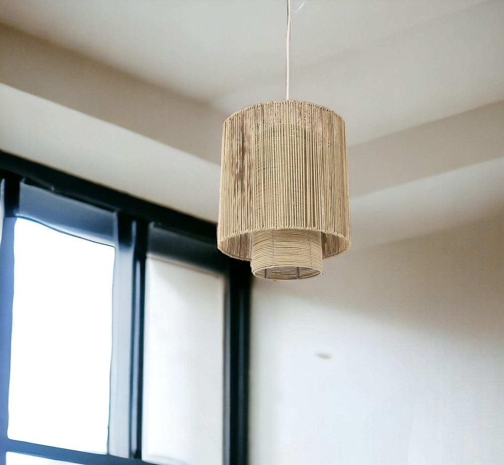 Natural Cane Cylindrical Hanging Pendant Light - Homeroots - Flyclothing LLC