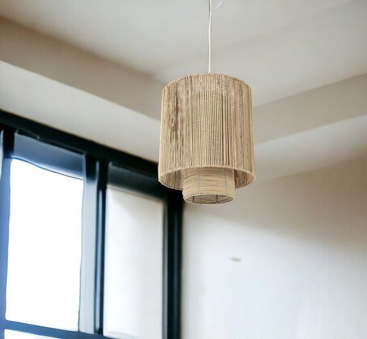 Natural Cane Cylindrical Hanging Pendant Light - Homeroots