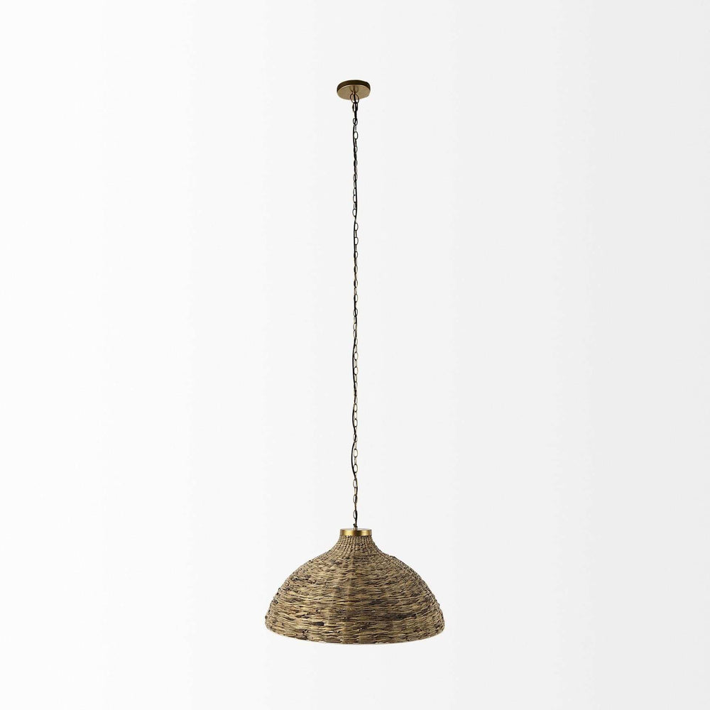 Brown Wicker Domed Hanging Pendant Light - Homeroots - Flyclothing LLC